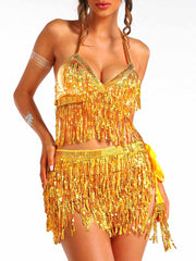 Gold Sequin Tassel Two-Piece Set