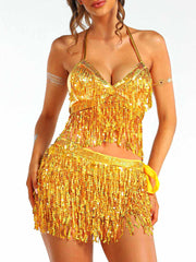 Gold Sequin Tassel Two-Piece Set