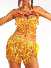 Gold Sequin Tassel Two-Piece Set