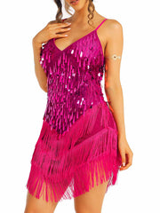 Bright Pink Sequin Fringe Dress