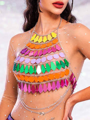 Rainbow Sequin Tank Top �Shiny Metallic Chain Vest Top