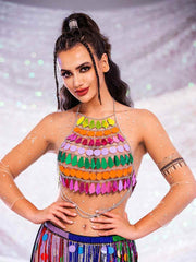 Rainbow Sequin Tank Top �Shiny Metallic Chain Vest Top