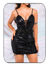 Black Glitter V Neck Dress - Black Pearl Slip Mini Dresses