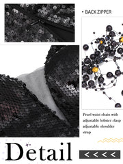 Black Glitter V Neck Dress - Black Pearl Slip Mini Dresses
