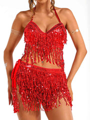 Red Sequin Tassel Two-Piece Set