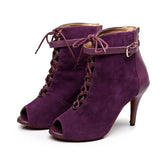 Women's Purple Suede Customized Heel Dance Boots Salsa Dance Shoes