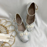 Pearl Beaded Mid-Heel Shoes