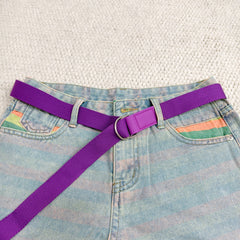 Striped holey denim shorts