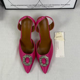Waterdrop square buckle silk satin high heels