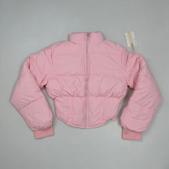 A slim-fitting short coat with a stand-up collar