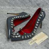 Beaded pointed metal buckle high-heeled shoes