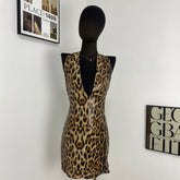 Leopard Print Sequined Backless Dress