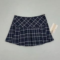Plaid pleated A-line midi skirt