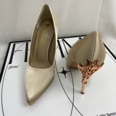 Pointed-Toe Satin High Heels
