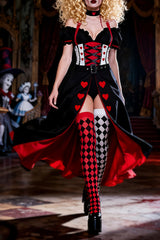 Off Shoulder Playsuit Romper Hearts Print Slit Maxi Skirt Halloween Set-Black