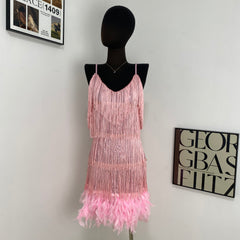 Feather patchwork dress
