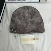 Cross-Patterned Distressed Knitted Wool Beanie