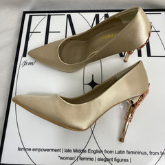 Pointed-Toe Satin High Heels