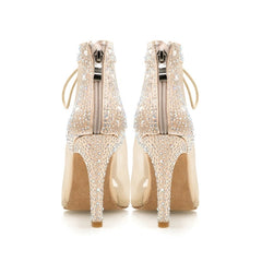 Women's Satin Rhinestone Customized Heel Dance Boots JazSalsa Dancing Shoes