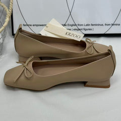 Round-toe low-heeled soft leather shoes