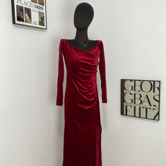 One-Shoulder High-Slit Velvet Dress