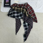 Irregular color-matched plaid half-length skirt