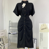 Short-sleeved pleated blouse dress