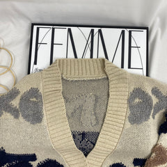 Letter Jacquard Cardigan Sweater