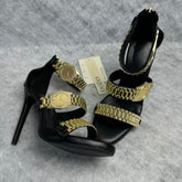 Metallic strap decoration for open-toe high heels