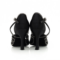 Women's Black Satin Customized Heel Ballroom Dance Shoes Latin Dance Shoes