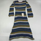 Round-neck backless long striped knitted dress
