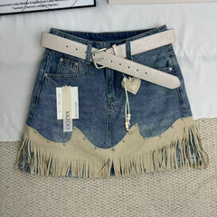 Tassel-embroidered short skirt