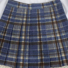 High-Waisted Blue Plaid Skirt