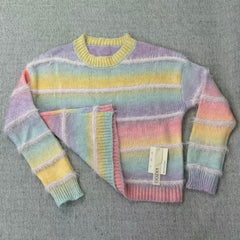 Gradient-colored striped pullover sweater