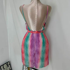 Casual V-Neck Chiffon Dress With Waist Ties