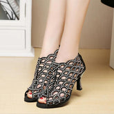 Women's Satin Rhinestone Customized Heels Dance Boots Salsa Dancing Shoes