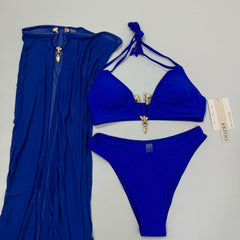 Metal snap long-sleeved three-piece swimming suit
