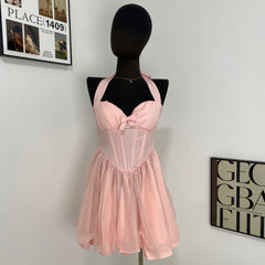 Sweet Herringbone Halterneck Dress