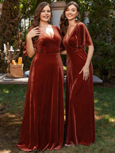 Chic Double V Neck Velvet Party Dress with Ruffled Sleeves