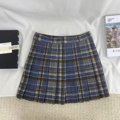 High-Waisted Blue Plaid Skirt