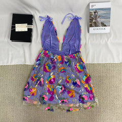 Deep V-Neck Sequined Mini Dress