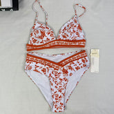 National pattern V-neck swimming suit