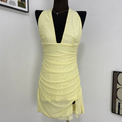 Deep V Vest Slit Dress