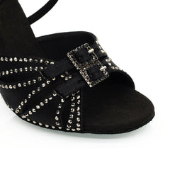 Women's Black Satin Customized Heel Ballroom Dance Shoes Latin Dance Shoes