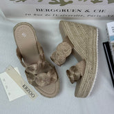 Woven grass wedge waterproof platform shoes
