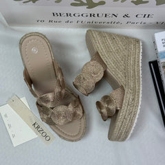 Woven grass wedge waterproof platform shoes