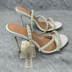 Open-toe rhinestone pearl high heels