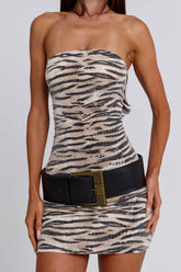 Strapless Sequin Bodycon Leopard Party Mini Dresses-Brown Pre Order