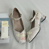 Block-Heel Shoes With Pearl-Embellished Straps