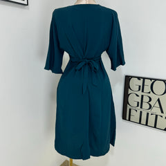 V-neck loose cotton and linen short dress
